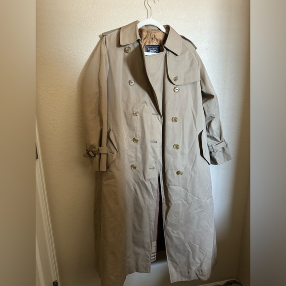 Vintage Burberrys Trench Coat Size L in Tan Lined Wool Tall Length Womens - Picture 15 of 16